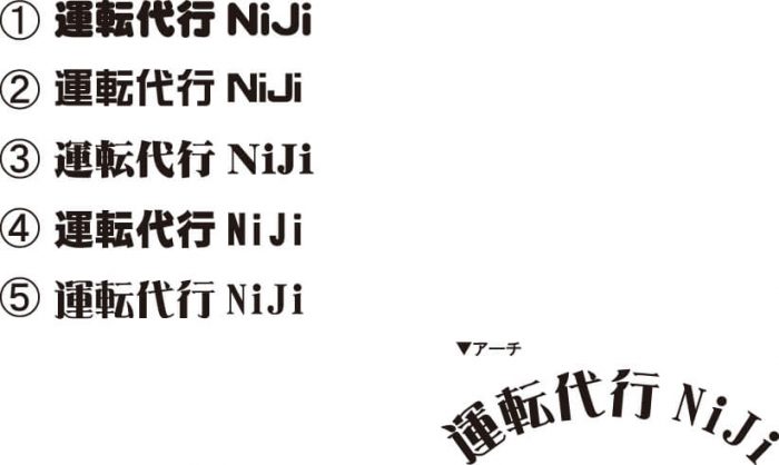 弊社から提案した5パターンの書体