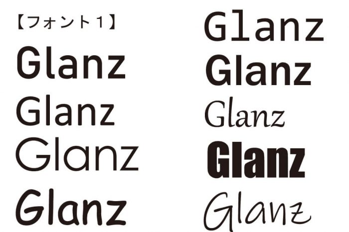 福知山グランツ様のGlanzの文字の書体を提案させていただた時の実際の提案書体の画像