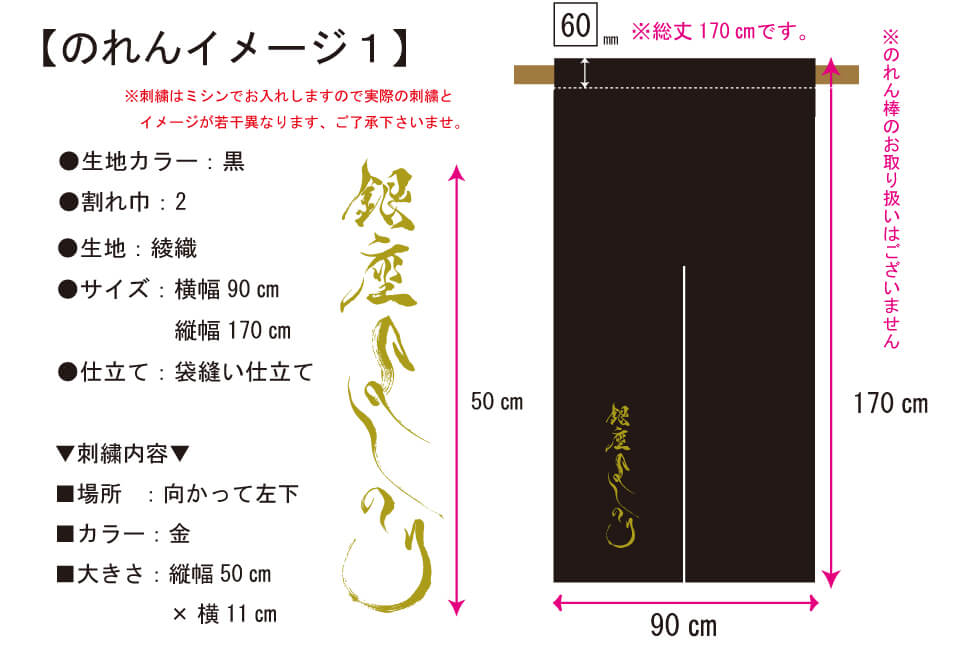 銀座よしのり様のオーダー暖簾の完成イメージ画像