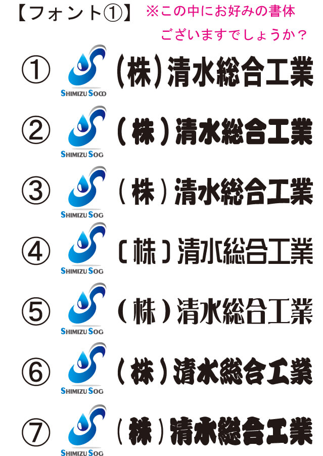 提案した7パターンの社名の書体